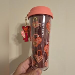 NWT Starbucks 2026 LATAM Valentine's Day Acrylic Tumbler With Charm